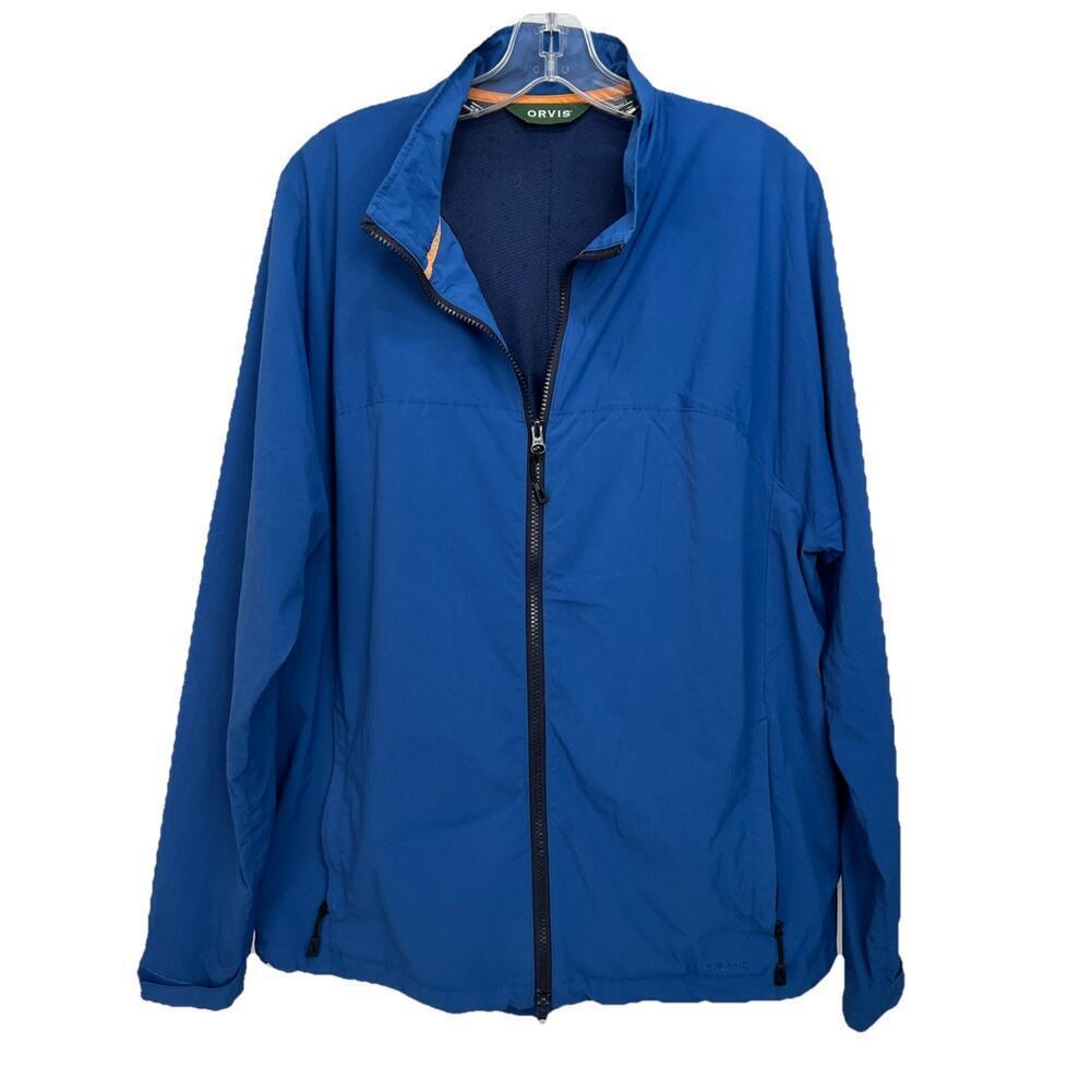 Orvis Jacket Mens Large Blue Full Zip Mock Neck Light Weight Windbreaker